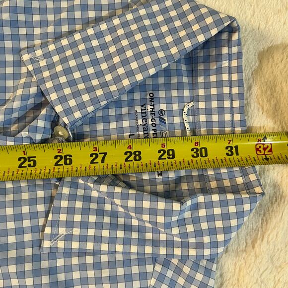 Vineyard Vines On-The-Go Performance Large L/S Button Down - Blue + White Check - Picture 5 of 7